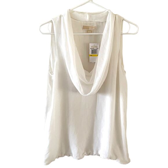Michael Kors Drapeneck Semi-Sheer Blouse Womens Medium Winter White Casual Chic - Picture 1 of 7